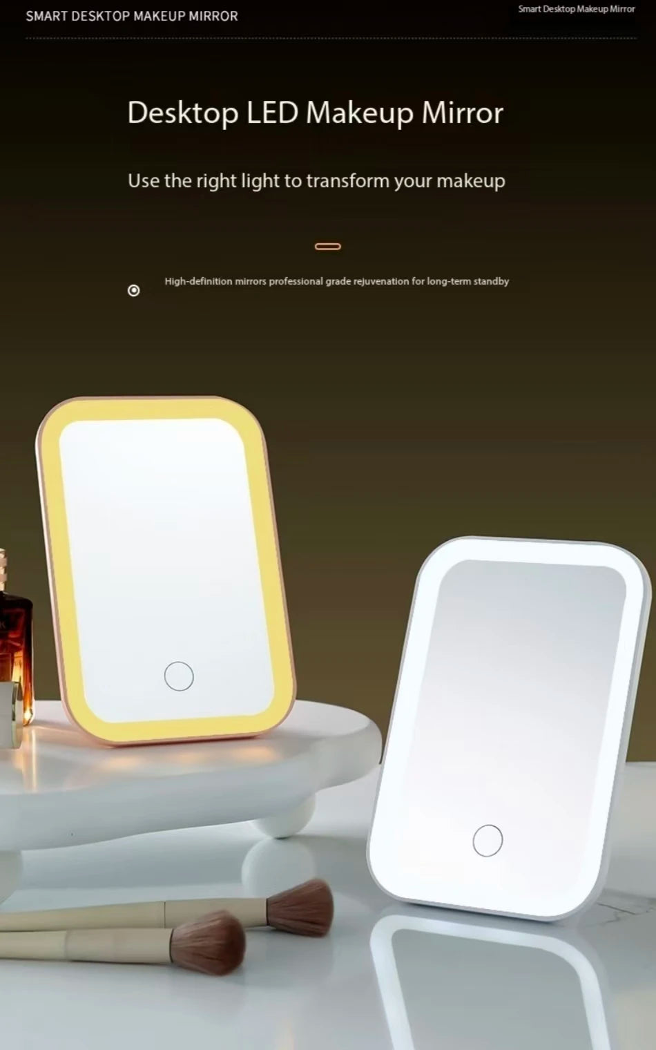 Miroir Maquillage LED Pliable - Écran Tactile + 3 Lumières USB Rechargeable