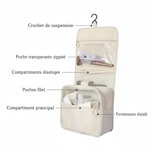 Trousse de Toilette Voyage Suspendue - Organisateur Maquillage Étanche avec Crochet