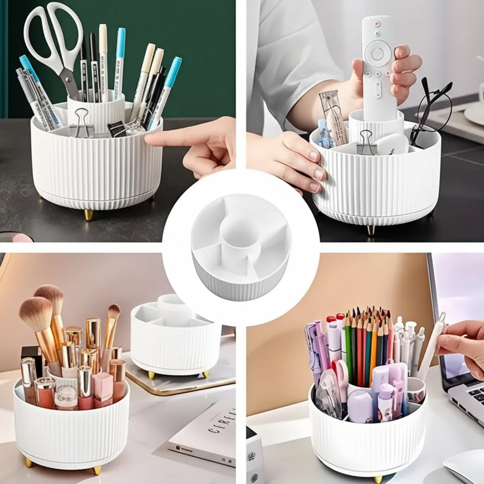 Organisateur Maquillage Rotatif 360° - Support 5 Compartiments pour Pinceaux et Cosmétiques