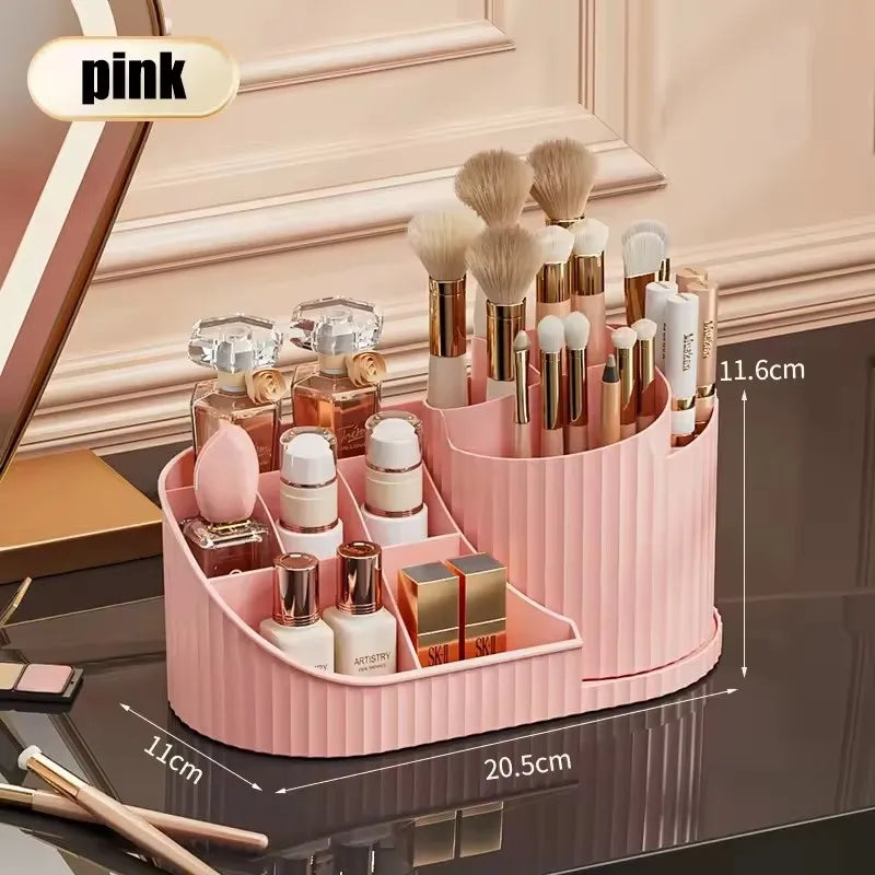 Organisateur Maquillage Rotatif 360° Acrylique - Porte-Pinceaux + 5 Compartiments Vanity