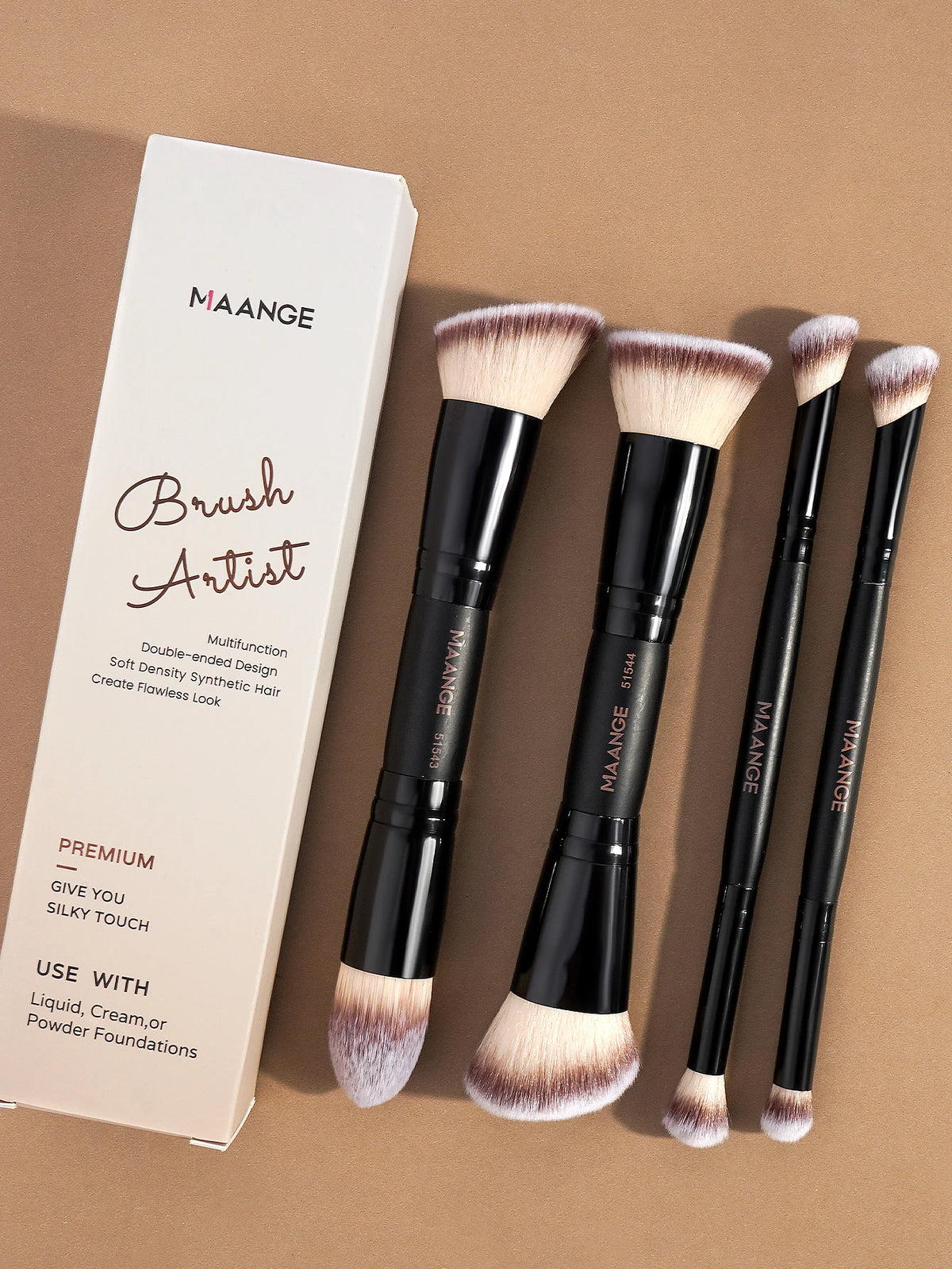 Set de 4 Pinceaux Maquillage Pro - Fond de Teint + Blush + Fard + Étui Voyage