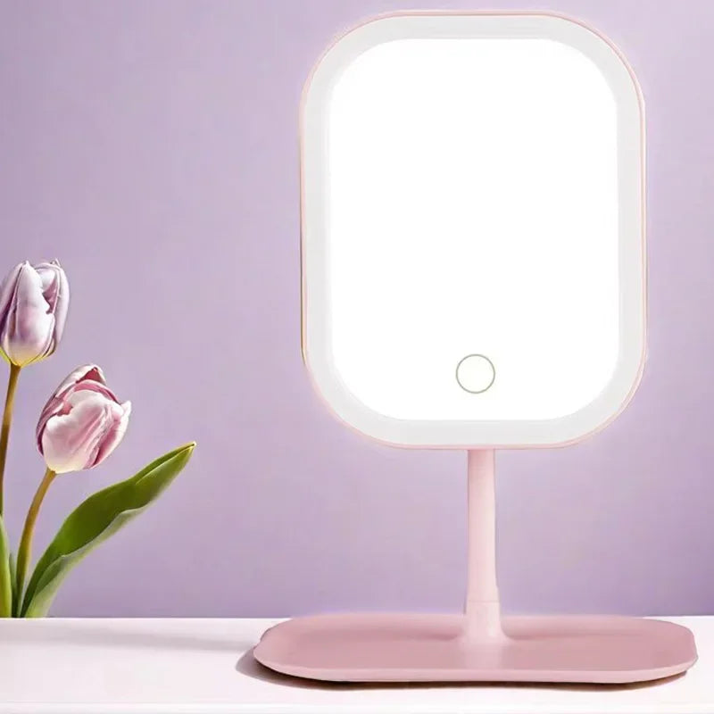 Miroir Vanity LED Ovale - 3 Lumières Tactiles + Base de Bureau Rechargeable