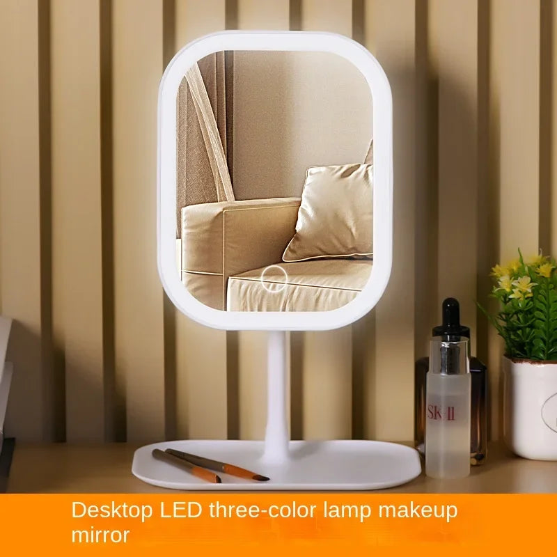 Miroir Vanity LED Ovale - 3 Lumières Tactiles + Base de Bureau Rechargeable