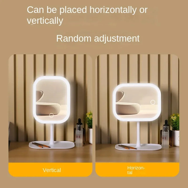 Miroir Vanity LED Ovale - 3 Lumières Tactiles + Base de Bureau Rechargeable