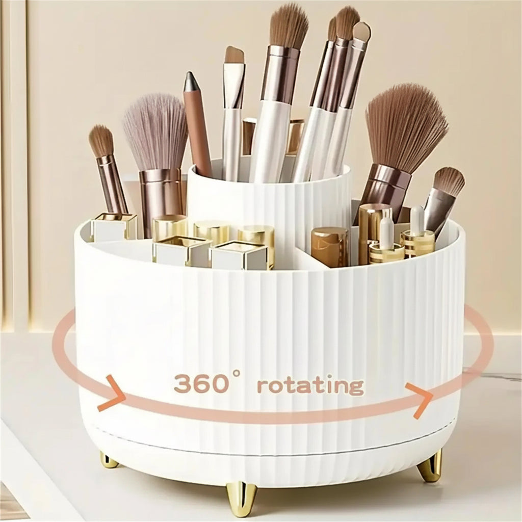 Organisateur Maquillage Rotatif 360° - Support 5 Compartiments pour Pinceaux et Cosmétiques