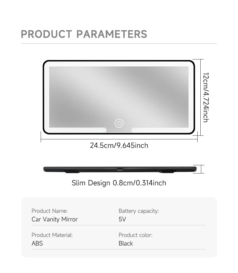 Miroir Maquillage LED Voiture - Pare-Soleil Rechargeable USB + 3 Lumières Tactile