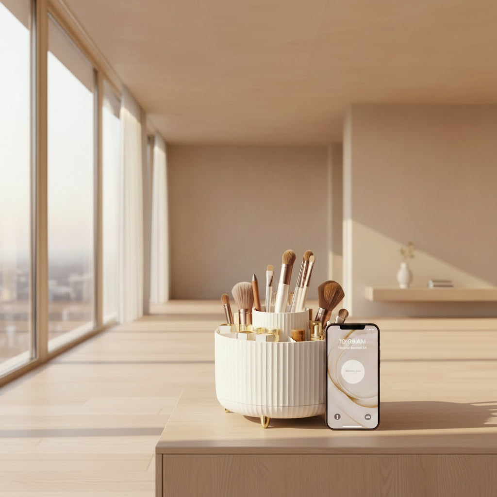 Organisateur Maquillage Rotatif 360° - Support 5 Compartiments pour Pinceaux et Cosmétiques