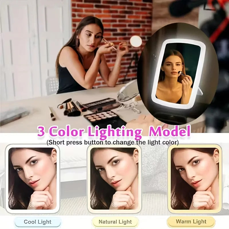 Miroir de Maquillage LED Tactile - 3 Lumières + Support Pliable Vanity Voyage