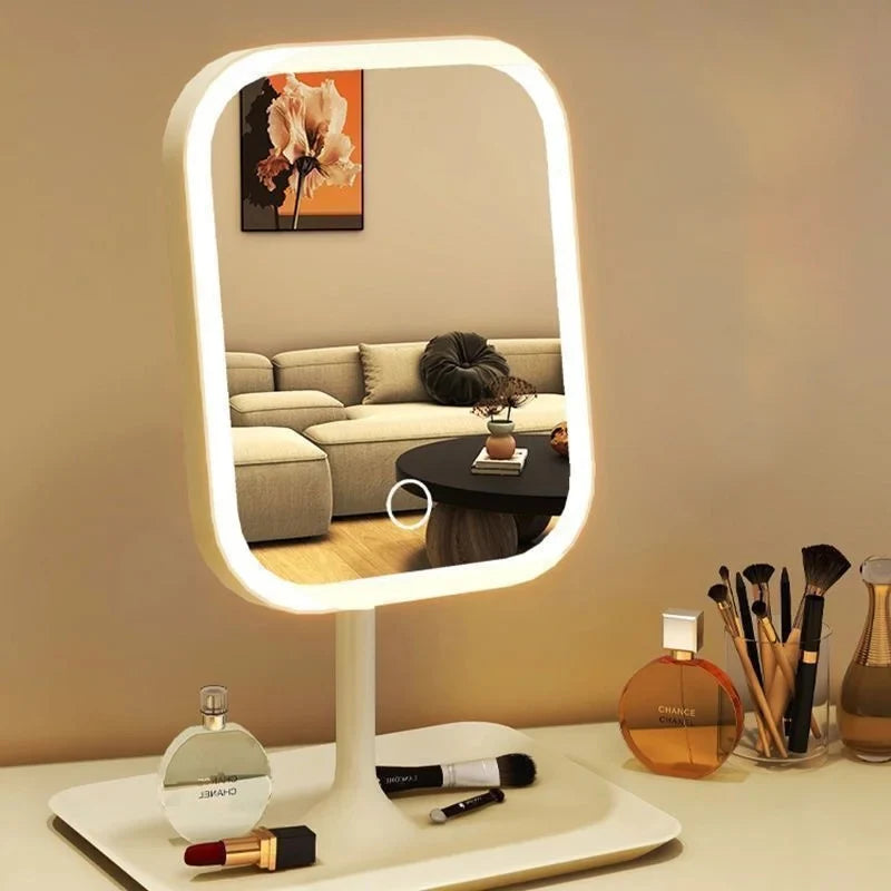 Miroir Vanity LED Ovale - 3 Lumières Tactiles + Base de Bureau Rechargeable