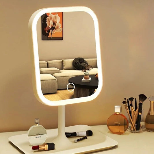 Miroir Vanity LED Ovale - 3 Lumières Tactiles + Base de Bureau Rechargeable