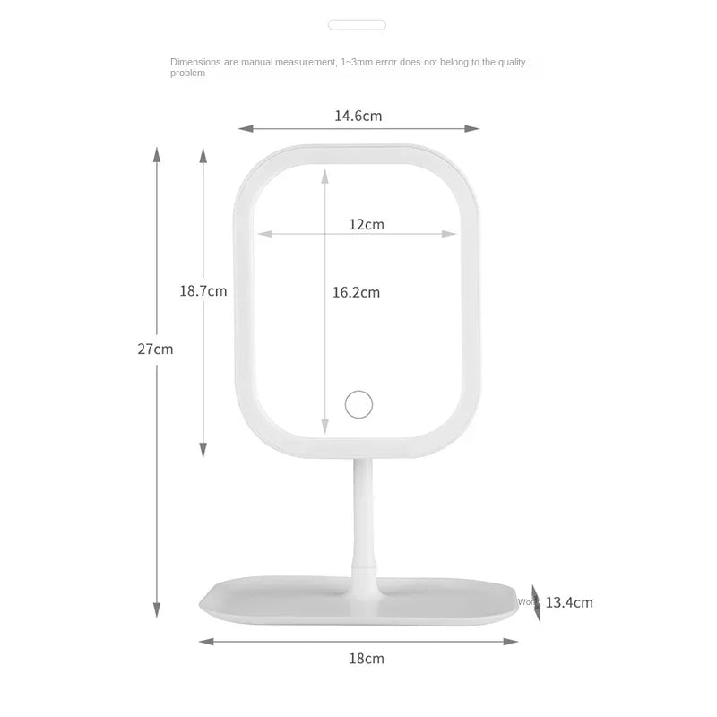Miroir Vanity LED Ovale - 3 Lumières Tactiles + Base de Bureau Rechargeable