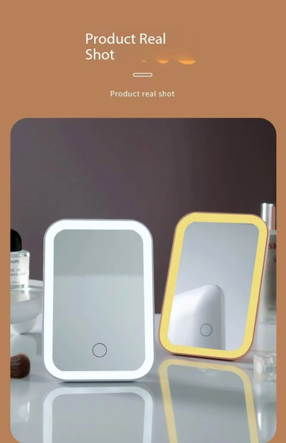 Miroir Maquillage LED Pliable - Écran Tactile + 3 Lumières USB Rechargeable