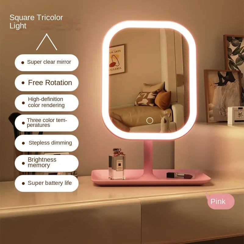 Miroir Vanity LED Ovale - 3 Lumières Tactiles + Base de Bureau Rechargeable