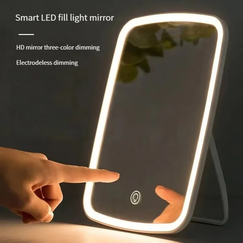 Miroir de Maquillage LED Tactile - 3 Lumières + Support Pliable Vanity Voyage