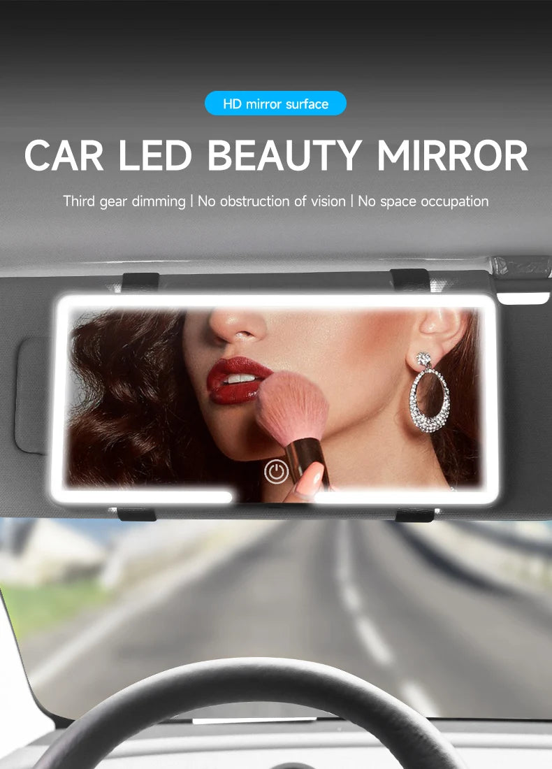 Miroir Maquillage LED Voiture - Pare-Soleil Rechargeable USB + 3 Lumières Tactile