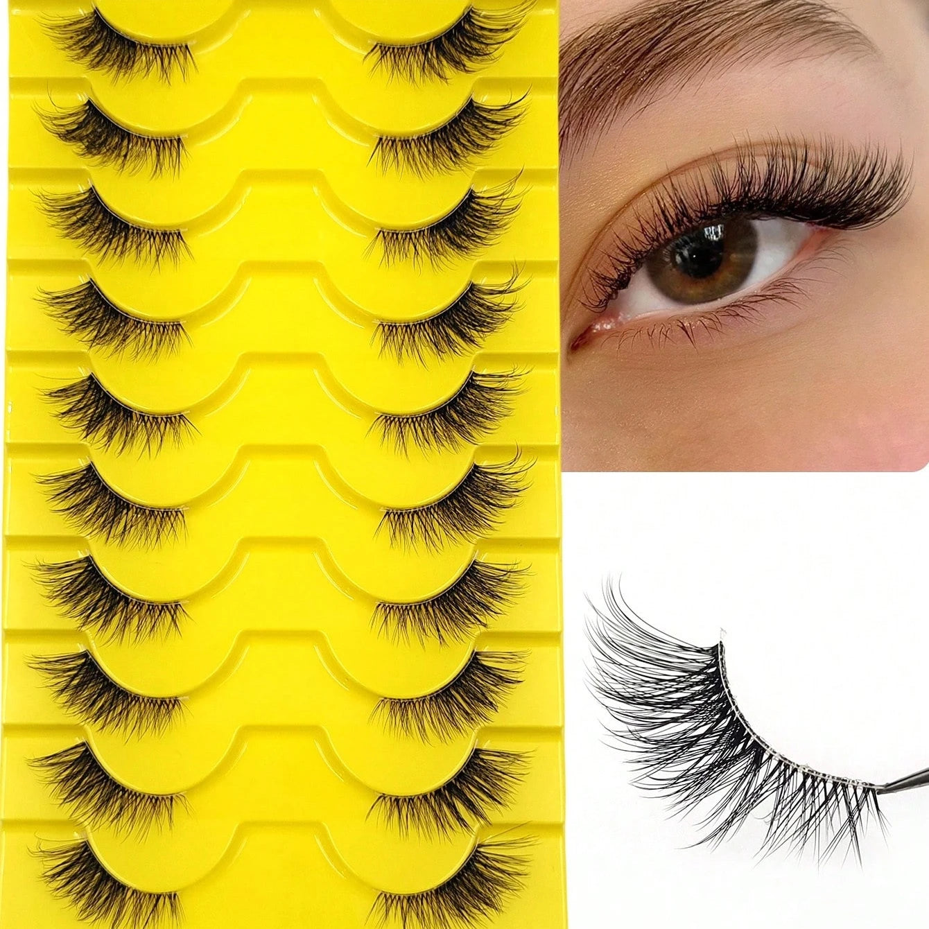 Lot de 10 Paires Faux Cils "Yeux de Chat" - Style Manga Ailé Réutilisable