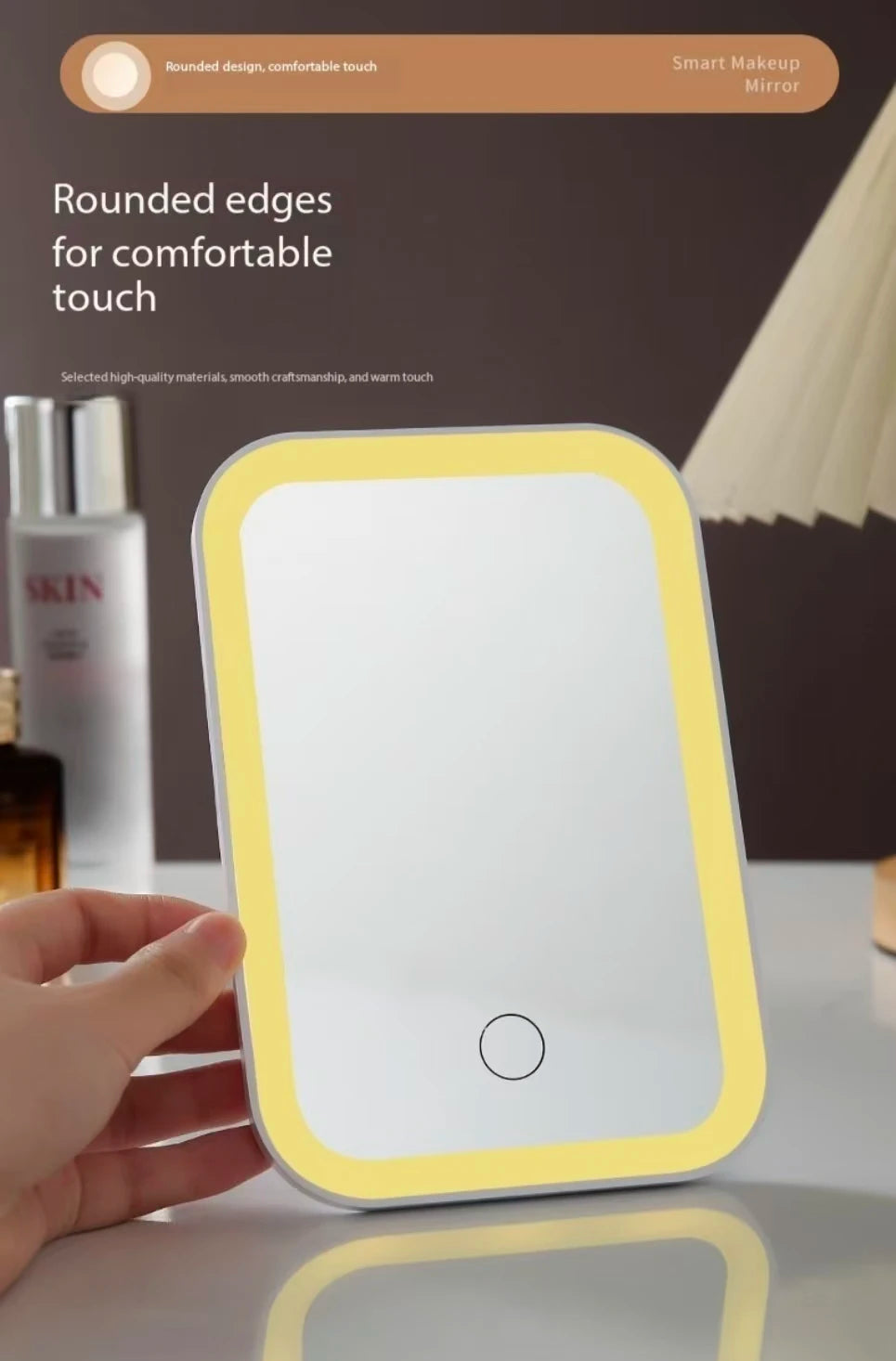 Miroir Maquillage LED Pliable - Écran Tactile + 3 Lumières USB Rechargeable