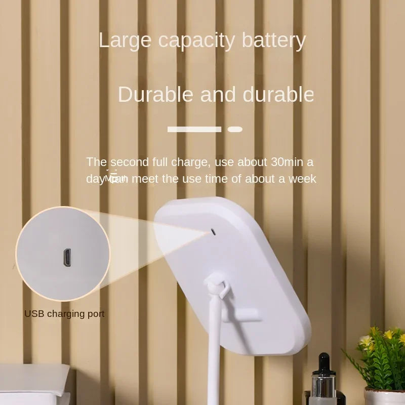 Miroir Vanity LED Ovale - 3 Lumières Tactiles + Base de Bureau Rechargeable