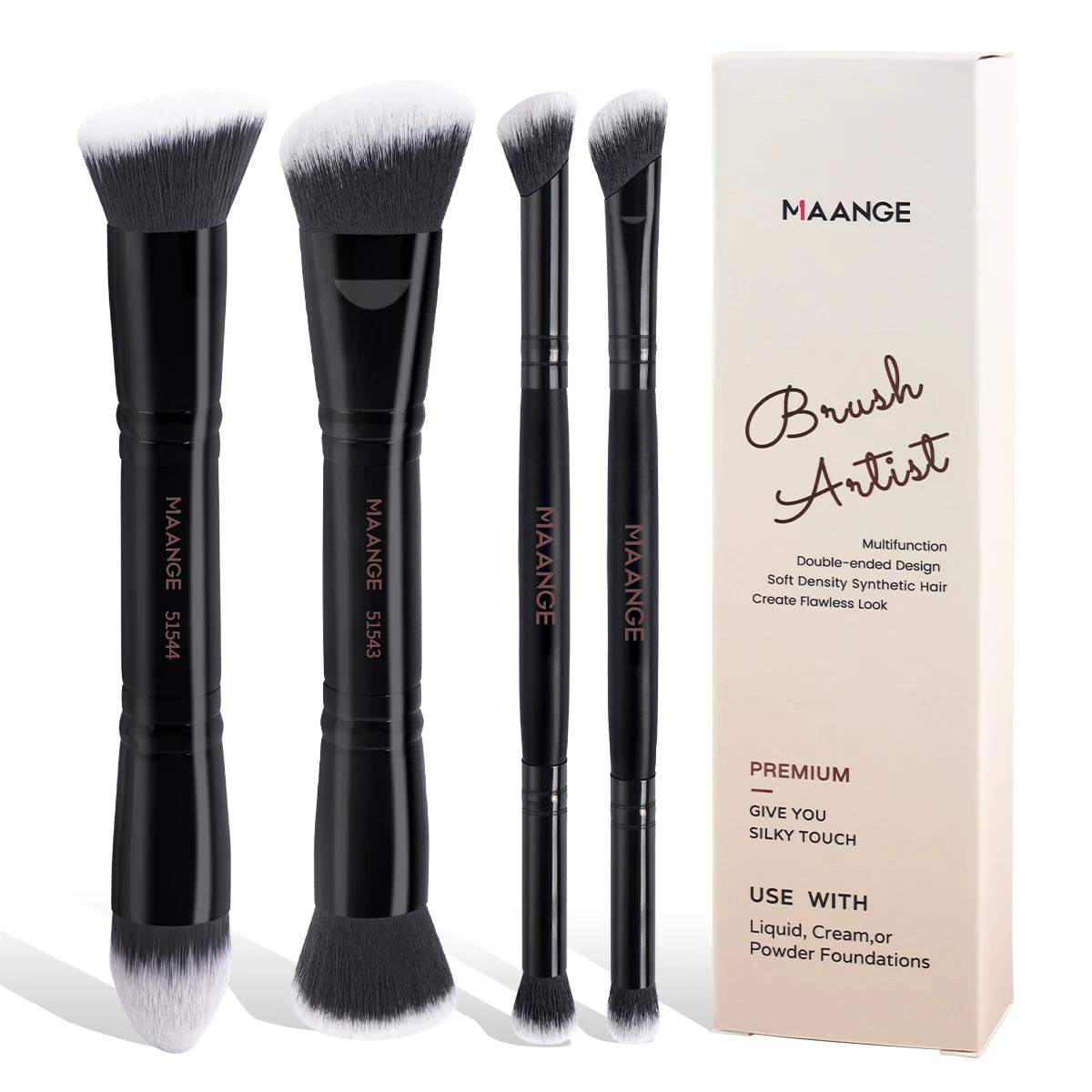 Set de 4 Pinceaux Maquillage Pro - Fond de Teint + Blush + Fard + Étui Voyage