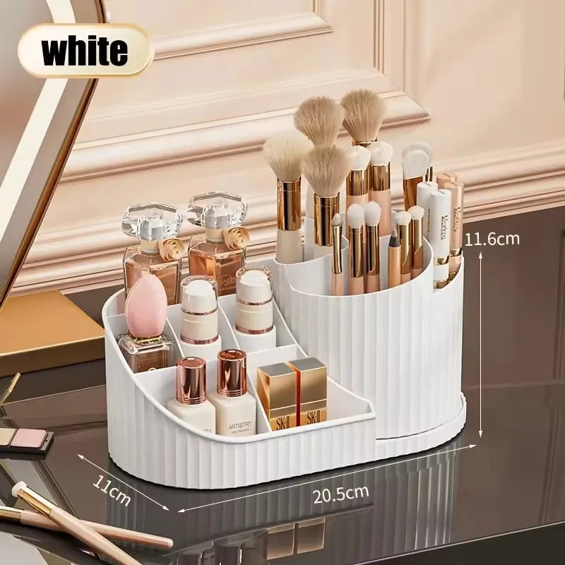 Organisateur Maquillage Rotatif 360° Acrylique - Porte-Pinceaux + 5 Compartiments Vanity