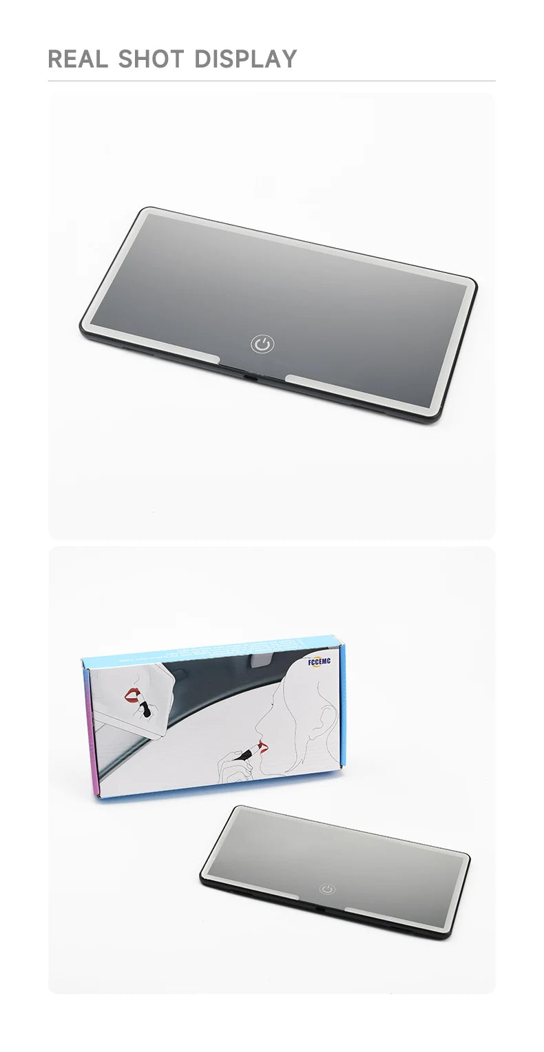 Miroir Maquillage LED Voiture - Pare-Soleil Rechargeable USB + 3 Lumières Tactile