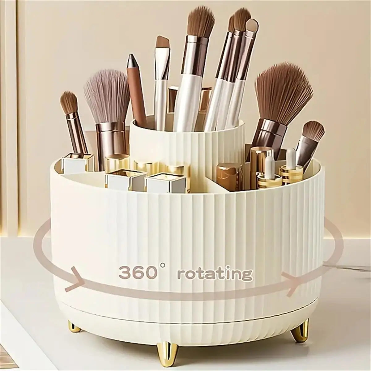 Organisateur Maquillage Rotatif 360° - Support 5 Compartiments pour Pinceaux et Cosmétiques