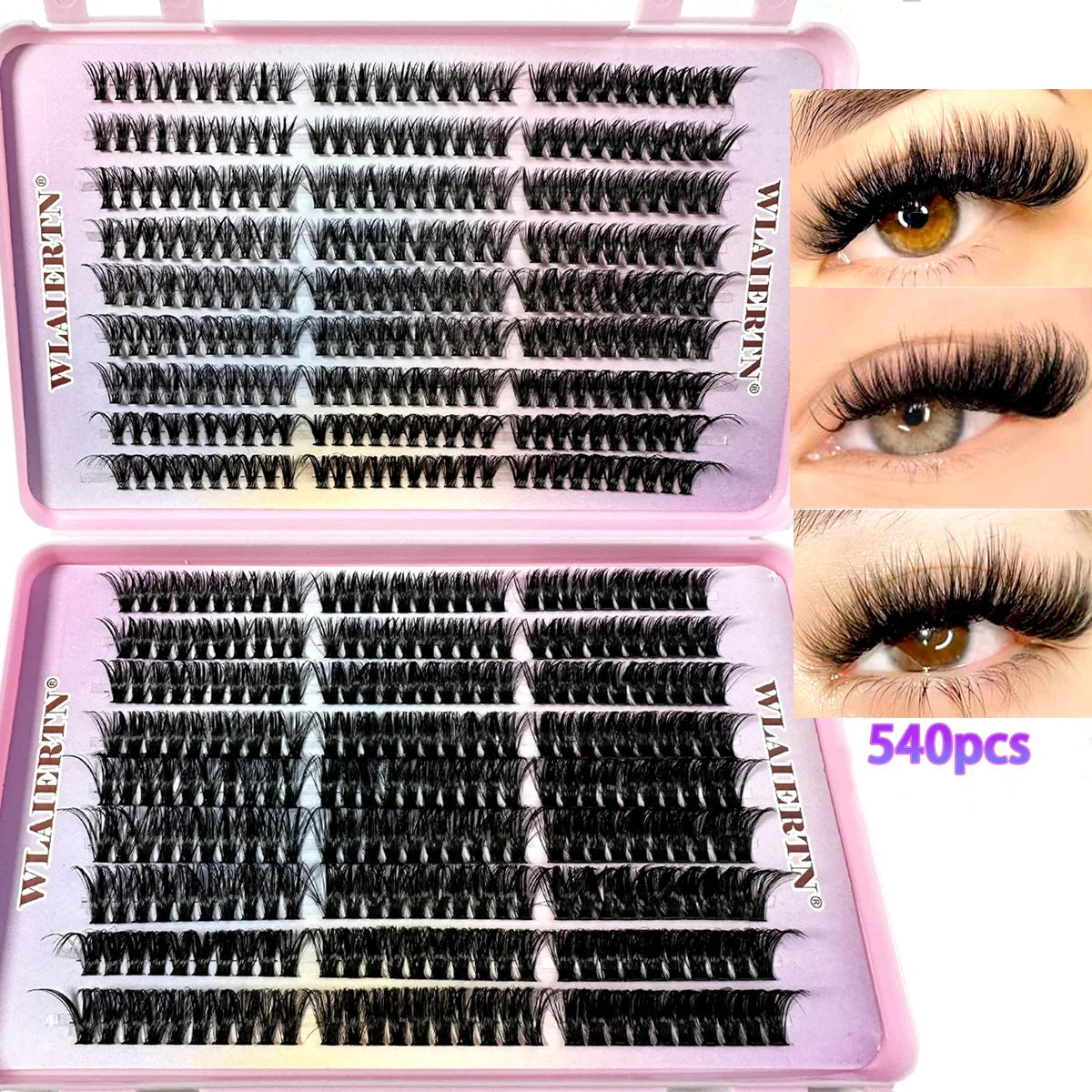 Kit Extensions de Cils Volume Russe 3D - 540 Bouquets Mix 9-16mm Réutilisables 3 tailles
