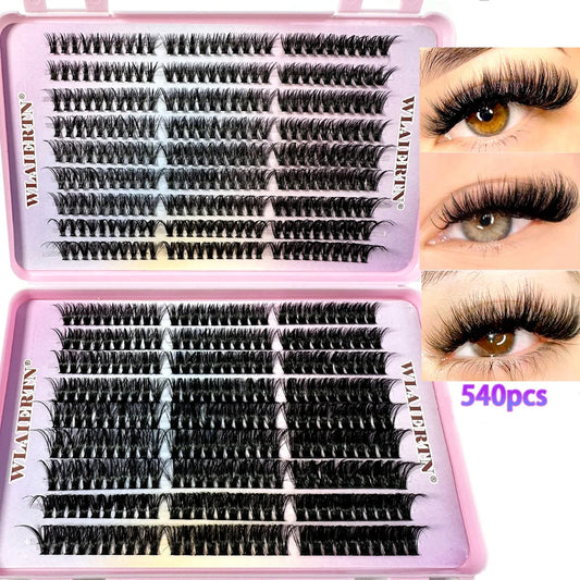 Kit Extensions de Cils Volume Russe 3D - 540 Bouquets Mix 9-16mm Réutilisables 3 tailles