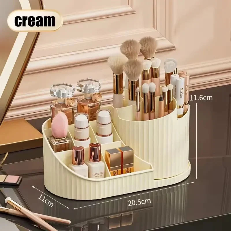 Organisateur Maquillage Rotatif 360° Acrylique - Porte-Pinceaux + 5 Compartiments Vanity