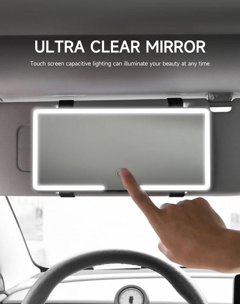 Miroir Maquillage LED Voiture - Pare-Soleil Rechargeable USB + 3 Lumières Tactile