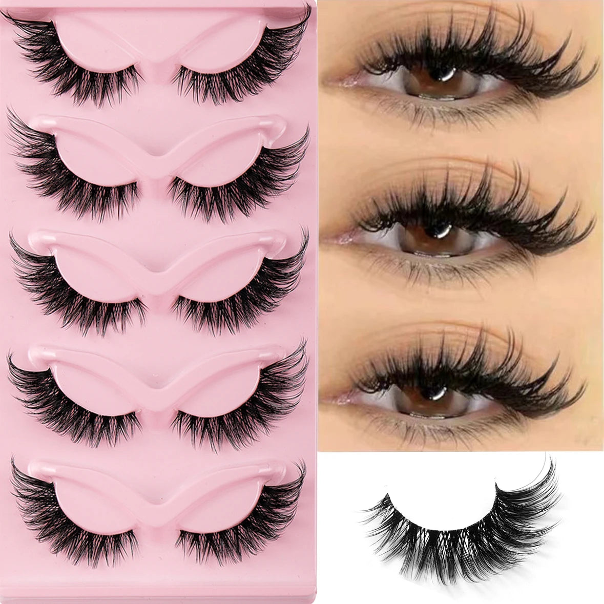 5 Paires Faux Cils Style Manga Yeux de Chat
