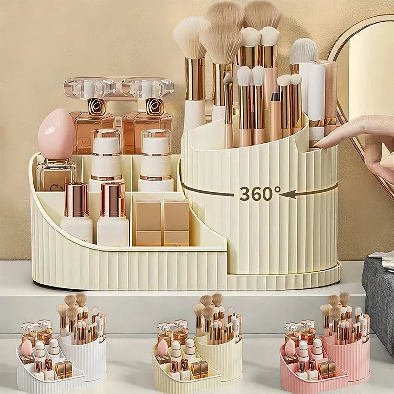 Organisateur Maquillage Rotatif 360° Acrylique - Porte-Pinceaux + 5 Compartiments Vanity