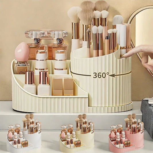 Organisateur Maquillage Rotatif 360° Acrylique - Porte-Pinceaux + 5 Compartiments Vanity