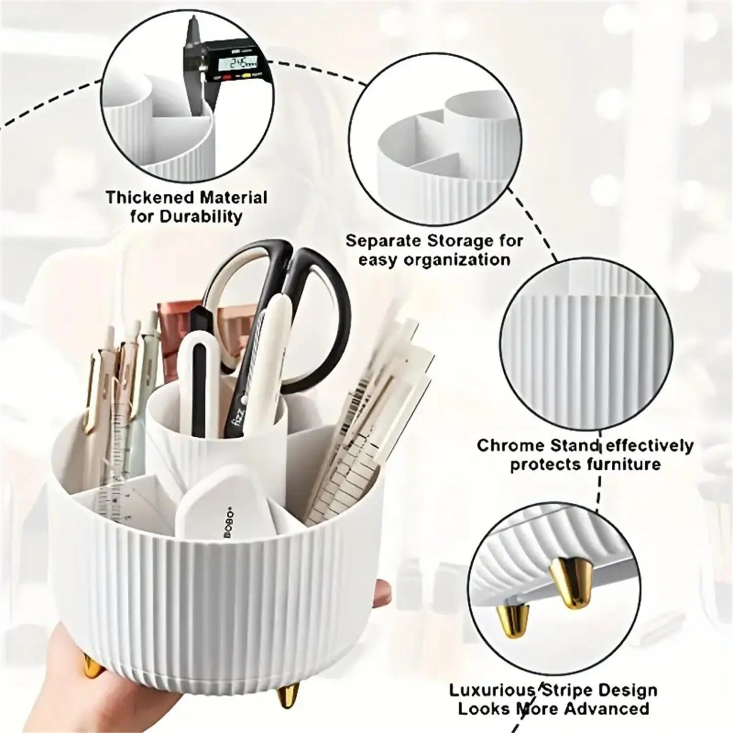 Organisateur Maquillage Rotatif 360° - Support 5 Compartiments pour Pinceaux et Cosmétiques