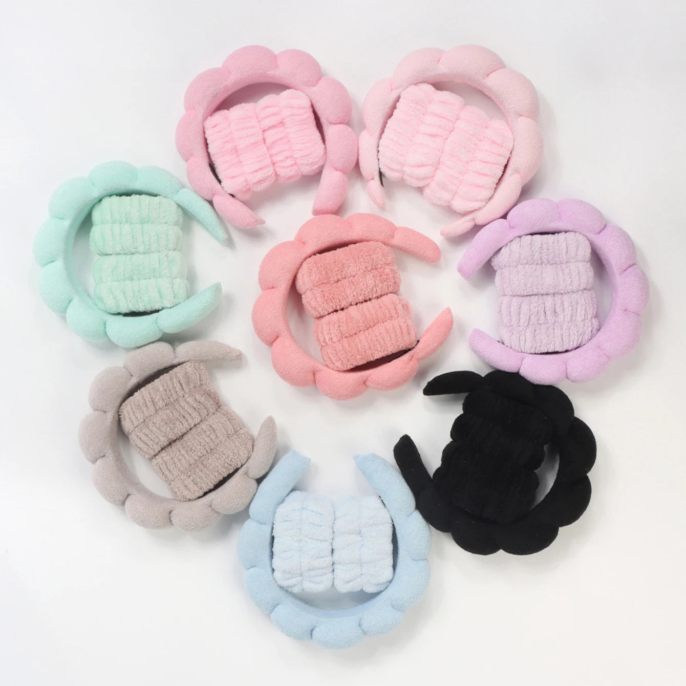 Set Spa 3-en-1 Bandeau + Bracelets Microfibre - Bandeau Bulle Absorbant pour Visage et Douche