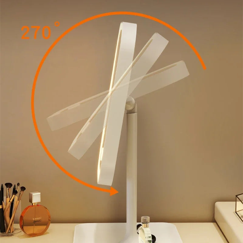 Miroir Vanity LED Ovale - 3 Lumières Tactiles + Base de Bureau Rechargeable