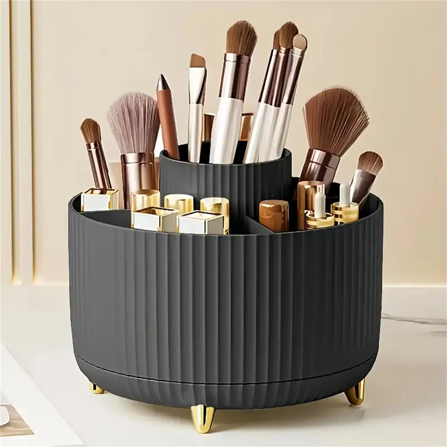 Organisateur Maquillage Rotatif 360° - Support 5 Compartiments pour Pinceaux et Cosmétiques