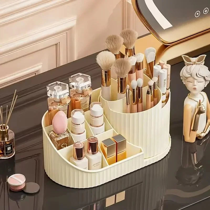 Organisateur Maquillage Rotatif 360° Acrylique - Porte-Pinceaux + 5 Compartiments Vanity