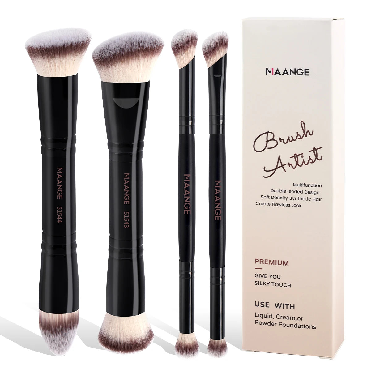 Set de 4 Pinceaux Maquillage Pro - Fond de Teint + Blush + Fard + Étui Voyage