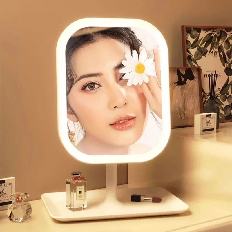 Miroir Vanity LED Ovale - 3 Lumières Tactiles + Base de Bureau Rechargeable
