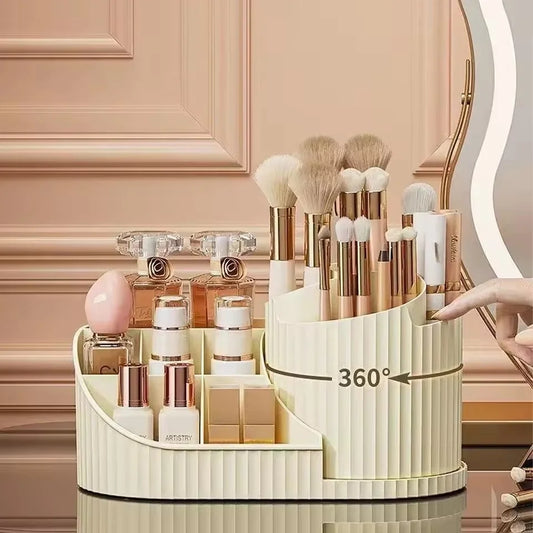 Organisateur Maquillage Rotatif 360° Acrylique - Porte-Pinceaux + 5 Compartiments Vanity